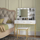 Illuminated Dressing Table, 3 Drawers and Storage Shelves for Bedroom