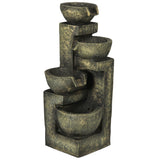 Outdoor Fountain Cascading Waterfall with 4-Tier Stone Look Bowls, Adjustable Flow & LED Lights for Patio Garden