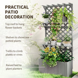 Raised Garden Bed, Wooden Planter with Trellis, Hanging Roof, Plant Shelf