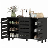 Shoe Cabinet with 3 Slatted Doors, 3-tier Shelving Rack Cabinet with Adjustable Shelves for 15 Pairs of Shoes