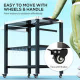 Outdoor Kitchen Bar Cart BBQ Table with Wheels, Stainless Steel Pizza Oven Stand