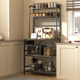 Kitchen Baker's Rack with Power Outlet and LED Light, 5-Tier Coffee Bar Station with 10 Hooks