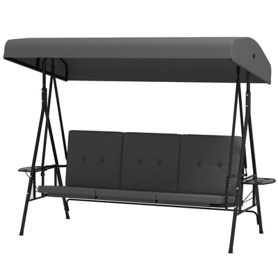 3-Seat Outdoor Porch Swing Patio Swing with Adjustable Canopy, Side Tray