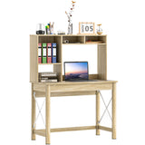 Bureau d'ordinateur avec étagère supérieure, Table de bureau à domicile avec étagères de rangement et compartiments ouverts pour l'écriture