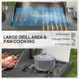 4+1 Burner Liquid Propane Gas Grill Outdoor Portable BBQ with Side Burner, Warming Rack, Side Shelf, Storage Cabinet, 4 Wheels