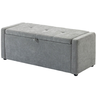 Storage Ottoman Bench, Linen-Look Fabric Upholstered Ottoman with Storage, Wide Padded Seat