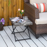 Rattan Coffee Table Folding Patio Outdoor Side Table Wicker for Balcony, 15.75