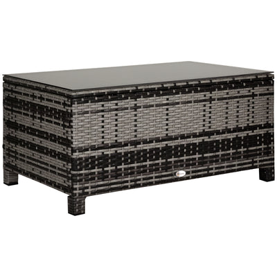 Outdoor PE Rattan Wicker Table, Patio Garden Side Table w/Glass Top for Patio