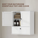 Armoire Murale Salle de Bain, Pharmacie Style Fermette avec Tablettes Ajustables et Porte Rabattable