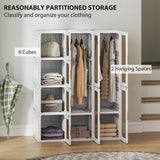 Portable Wardrobe, Foldable Plastic Closet with 8 Compartments, 2 Hanging Rods and Magnetic Clear Doors