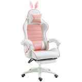 Cute Racing Gamer Chair, PU Leather Gaming Chair with Footrest, Headrest and Lumbar Support
