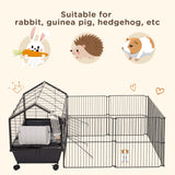 Guinea Pig Cage with Foldable Detachable Playpen, Rolling Rabbit Chinchilla Hedgehog Bunny Cage Small Animal Habitat with Water Bottle, 34.5