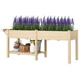 Bac de jardin surélevé en bois avec table latérale et tablette inférieure