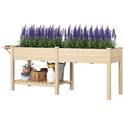 Raised Garden Bed, Wood Planter Box with Side Table, Bottom Shelf