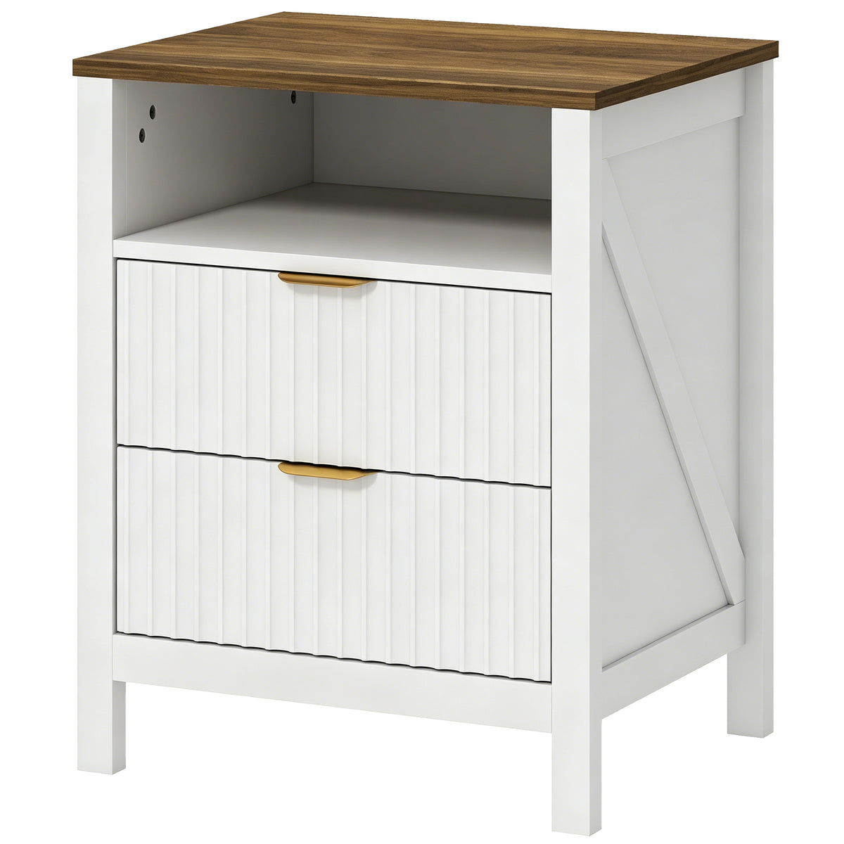 Modern Nightstand with 2 Fluted Drawers, Bedside Table with Open Storage Shelf