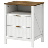 Modern Nightstand with 2 Fluted Drawers, Bedside Table with Open Storage Shelf