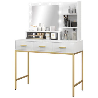 Illuminated Dressing Table, 3 Drawers and Storage Shelves for Bedroom