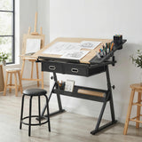 Table à dessin réglable, bureau d'art, poste de travail avec tabouret et tiroirs de rangement pour la peinture