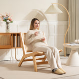 Rattan Accent Chair, Mid-Century Leisure Chair with Rubber Wood Frame