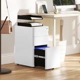 3 Drawer Filing Cabinet, Lockable Steel Office Storage Cabinet with Hanging Bar for Letter, A4, Legal Files