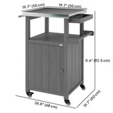 Grill Table with Stainless Steel Top, Pizza Oven Table with Storage Cabinet, Spice Rack, Wheels