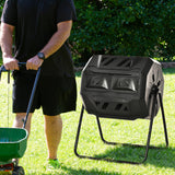 Tumbling Compost Bin Outdoor Dual Chamber 360° Rotating Composter 43 Gallon with Sliding Doors