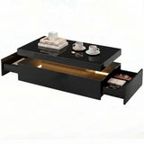 LED Coffee Table with Storage, 2-Tier Modern Center Table with 2 Drawers for Living Room