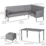 5 Pieces Wicker Patio Conversation Dining Furniture Set with Cushions, Table and Ottomans
