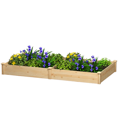 Wooden Raised Garden Bed, Outdoor Planter Box with Divider and Open Bottom for Flowers
