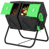 Composteur rotatif bac à compost double chambre 24 aérations jambes acier 34,5 gallons