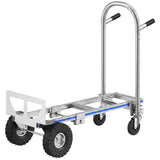 4-Wheel/2-Wheel Cargo Cart, 2-in-1 Folding Hand Truck with Aluminum Alloy Frame and Steel Handle