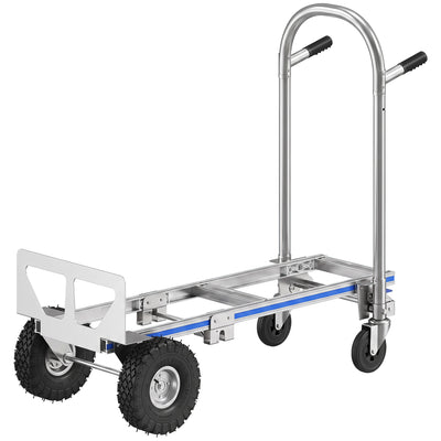 4-Wheel/2-Wheel Cargo Cart, 2-in-1 Folding Hand Truck with Aluminum Alloy Frame and Steel Handle
