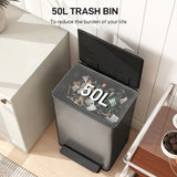 Trash Can with Soft-Close Lid, Garbage Can with Removable Inner Bucket for Kitchen 13.2 gal/50 L