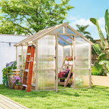 6.6 x 6ft Polycarbonate Greenhouse Wooden Green House with Thickened Polycarbonate Sheets, Lockable Door