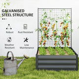 Galvanized Raised Garden Bed with Trellis for Climbing Plants, Outdoor Planter Box with Open Bottom