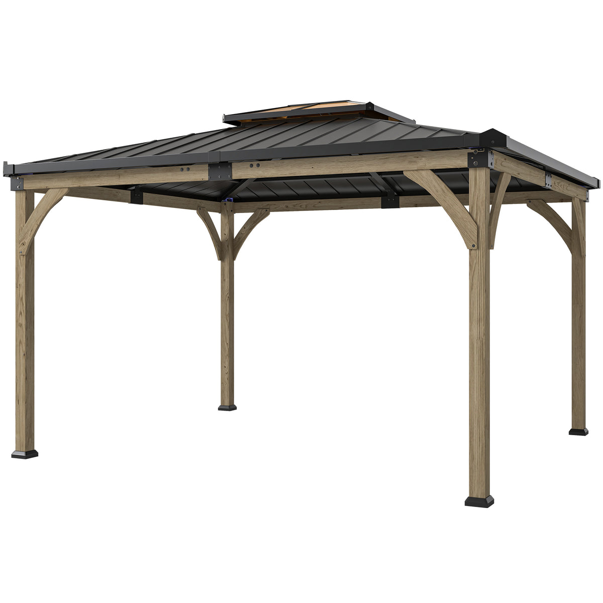 12' x 14' Hardtop Gazebo Canopy with Galvanized Steel Roof, Wood Frame