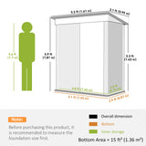 Outdoor Storage Shed, Steel Lean-to Shed with Adjustable Shelf, Lock, 5'x3'x6'