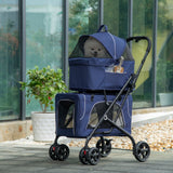 3-in-1 Double Pet Stroller for Small Miniature Dogs Cats with Removable Carrier, Foldable Travel Carrier Bag