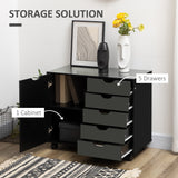 Classeur latéral, classeur à 5 tiroirs avec porte et étagère réglable, armoire de rangement de bureau mobile sur roulettes, support d'imprimante pour bureau à domicile