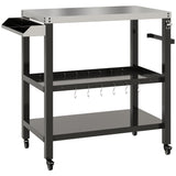 Outdoor Kitchen Bar Cart BBQ Table with Wheels, Stainless Steel Pizza Oven Stand