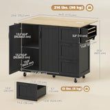 Kitchen Island with Drop Leaf, Rolling Kitchen Cart with Power Outlet, Cabinet, 3 Drawers, Towel Bar