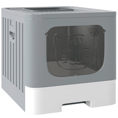 Cat Litter Box with Lid, Slide-Out Drawer