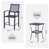 Ensemble de Bar Extérieur Rotin 3 Pièces, Ensemble Bistro de Jardin Style Rotin Classique, Table de Bar Patio et Chaises Hautes avec Coussins, Meuble de Bar Maison