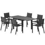 Patio Dining Set for 6, Aluminum Expandable Outdoor Table and 6 Stackable Chairs with Padded Back, Mesh Seat