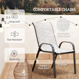 3 Pieces Bistro Set, Small Patio Furniture Set with Stackable Mesh Chairs, Glass Table for Garden