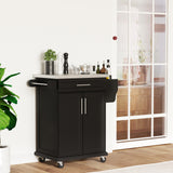 Kitchen Island with Stainless Steel Top, Rolling Kitchen Cart on Wheels with Storage Drawer