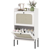 Shoe Cabinet with 2 Flip Drawers, Boho Narrow Shoe Storage Cabinet