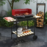 Charcoal Barbecue Grill with Adjustable Grill Height, Portable BBQ Trolley with Ash Catcher and Wheels