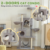 Grand arbre à chat 66 pouces avec condos 2 portes, 3 grands hamacs