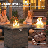 Propane Fire Pit Table, 28 Inch 40, 000 BTU Square Rattan Fire Table with Lava Rock